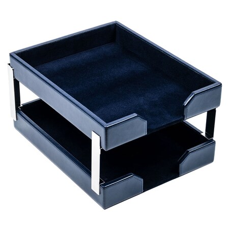 Dacasso Navy Blue Bonded Leather Double Letter Trays AG-5022